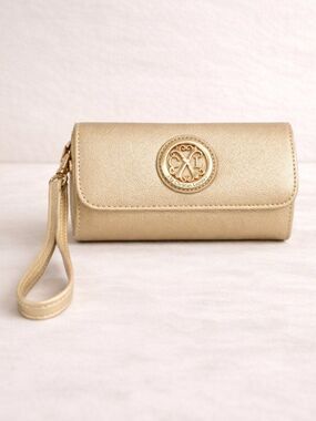 CXL Christian Lacroix Gold Wristlet Clutch NWT Minimalist Glam Luxe 24991
